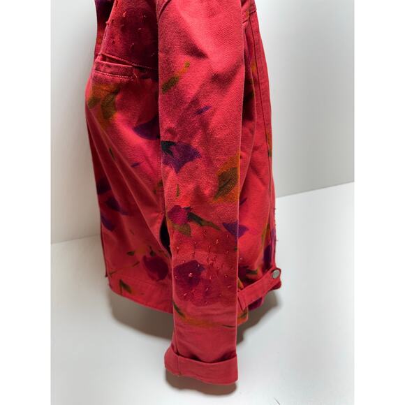 Chico’s Design Women’s Denim Blazer Jacket Sz 2 (8-10) Medium Red Spring Button - Picture 2 of 8